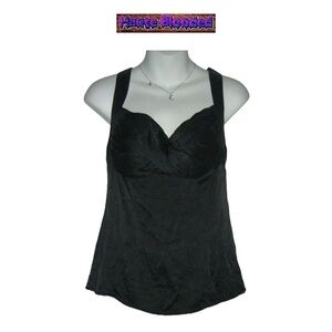 y2k bebe Black Crepe Silk Tank Top Sexy Cami Silver Ring Crinkle 00's 90's Club